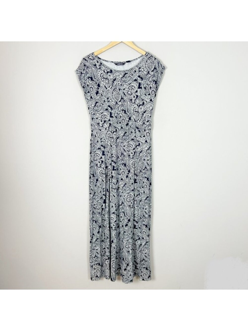 Lands'‎ End Navy Paisley Maxi Dress Stretch Knit Size Small 6-8 Women's